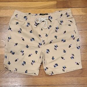 Men's Beige Shorts with Multi- Colored Mushrooms.